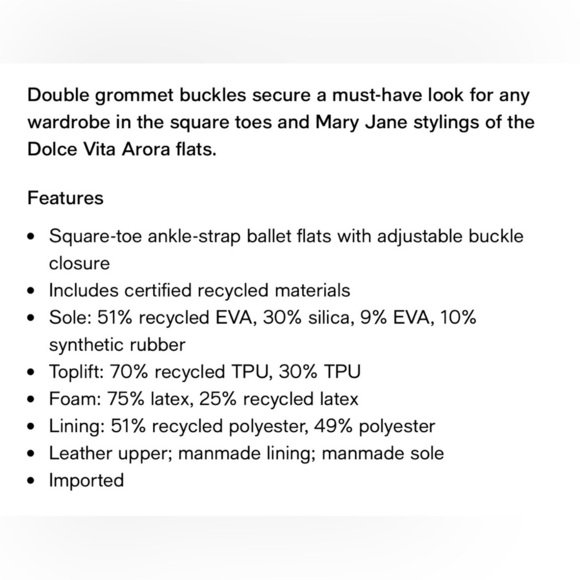 Dolce Vita Arora Black Leather Flats with Silver Buckle, Square Toe, Ballet, 6 - Picture 14 of 15